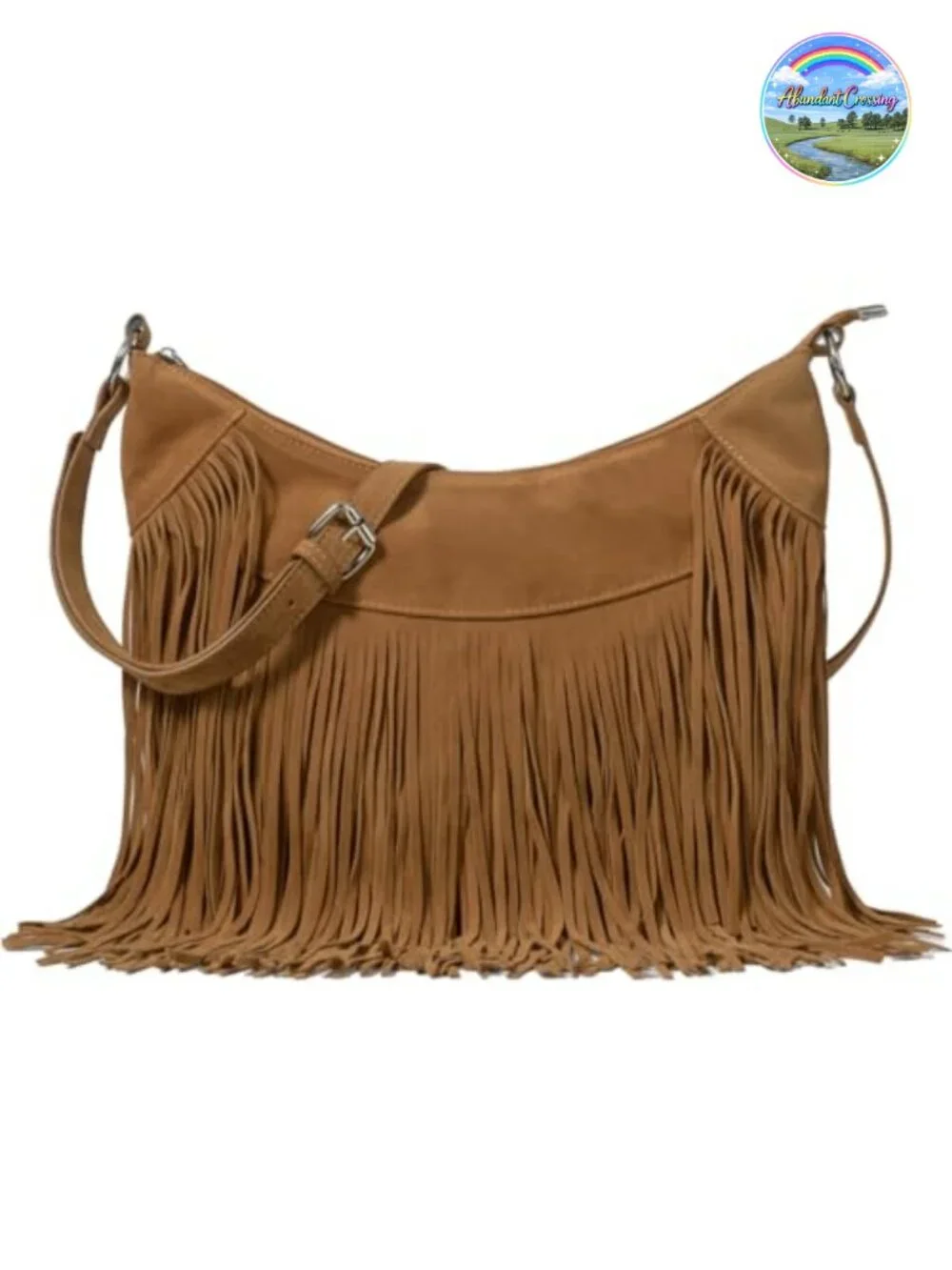 Vegan Suede Fringe Hobo Bag with Tassel, Adjustable Crossbody Purse